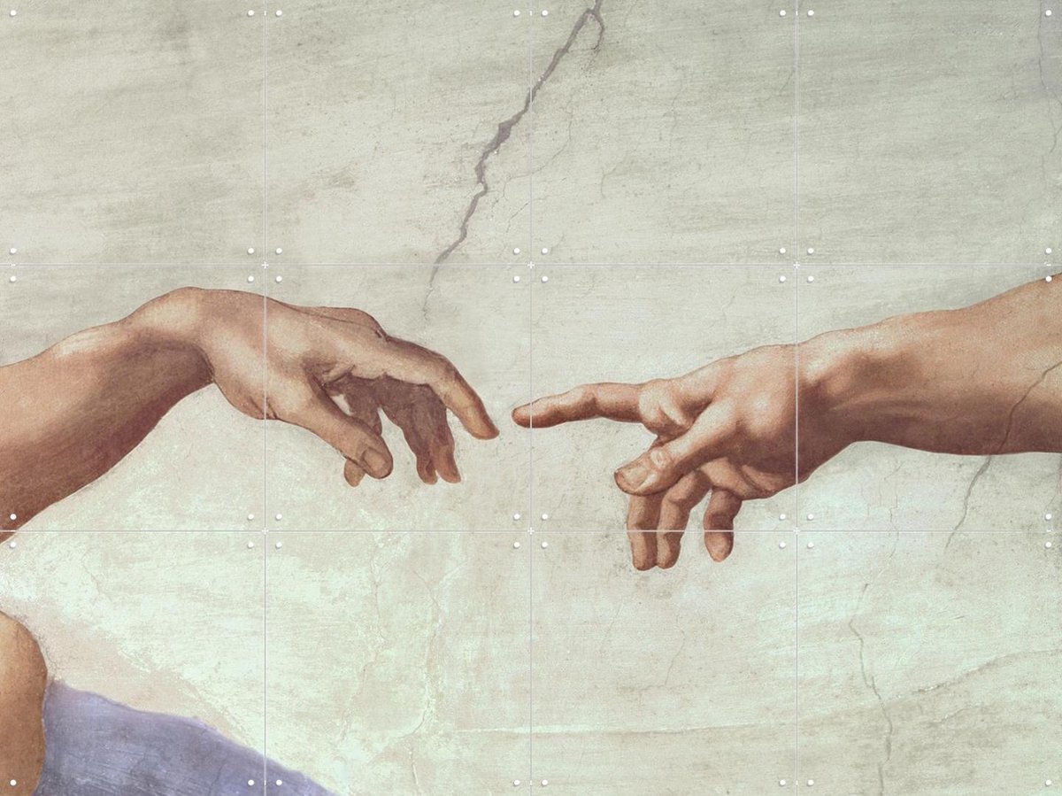 IXXI Hands of God and Adam, detail from The Creation of Adam, Michelangelo & Bridgeman Images - 80 x 60 cm - Gratis ophangtool - Grote wanddecoratie