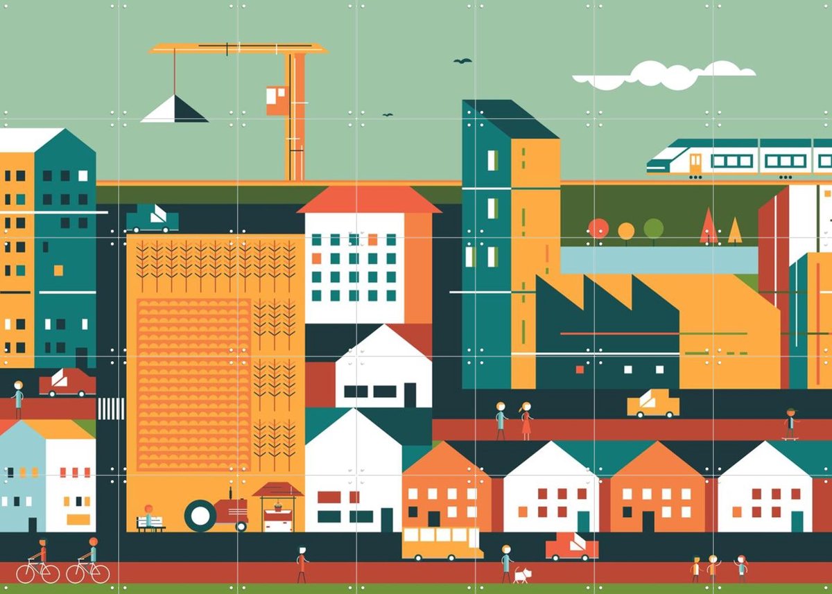 IXXI A New Larger Outer City, Studio Kars + Boom - 140 x 100 cm - Gratis ophangtool - Grote wanddecoratie en posters - Kleurrijk, Geometrische Kunst