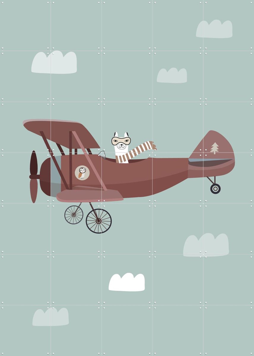 IXXI llama aviator blue sky, Little Otja - 100 x 140 cm - Gratis ophangtool - Grote wanddecoratie en posters - Grafisch Ontwerp, Fantasierijk