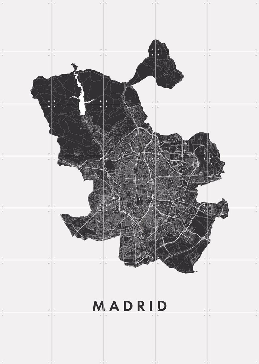 IXXI Madrid City Map, Kunst in Kaart - 100 x 140 cm - Gratis ophangtool - Grote wanddecoratie en posters - Minimalisme, Abstract, Geometrische Kunst