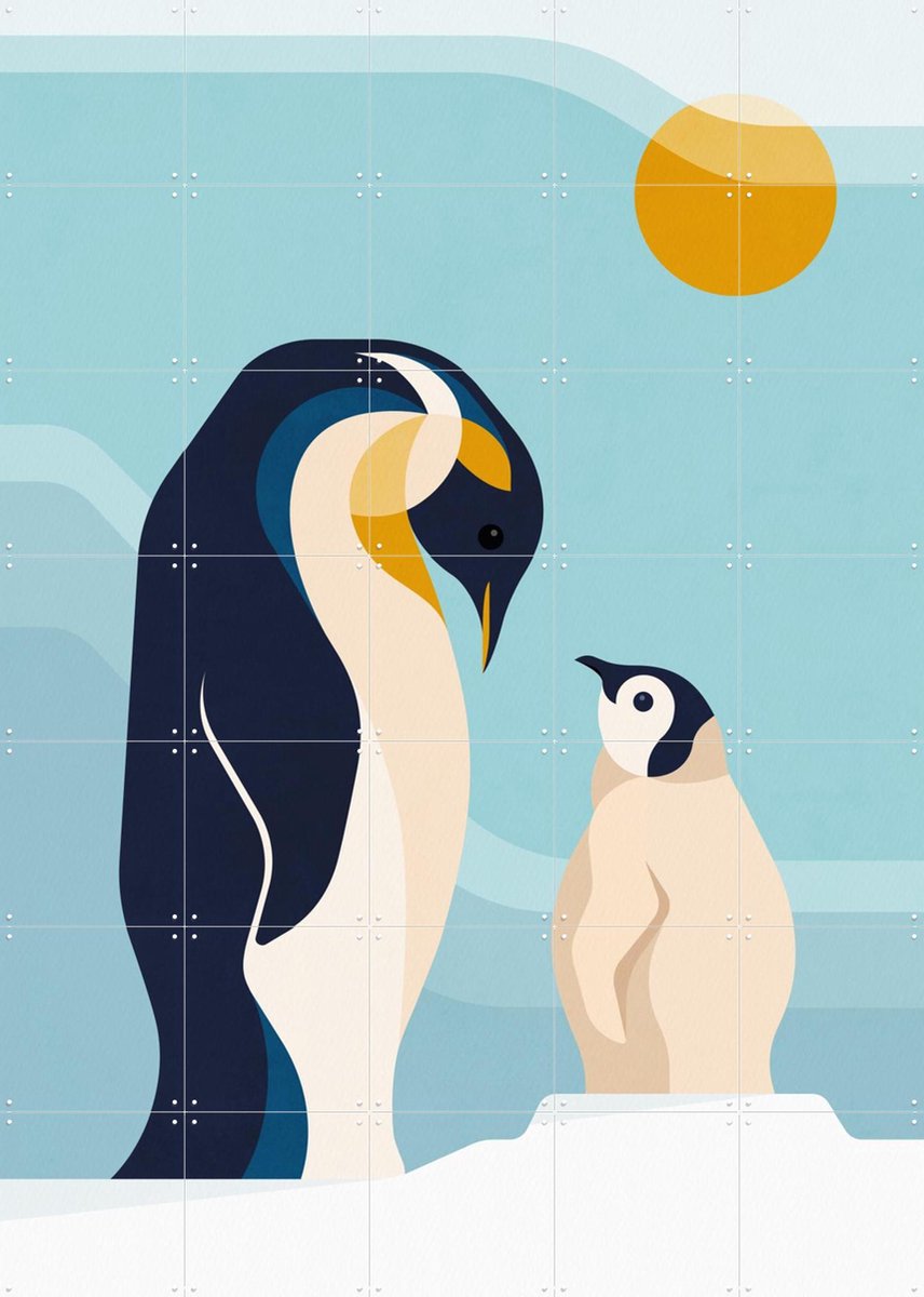 IXXI Pinguins, Elke Uijtewaal - 100 x 140 cm - Gratis ophangtool - Grote wanddecoratie en posters - Geometrische Kunst, Digitale Kunst, Illustraties
