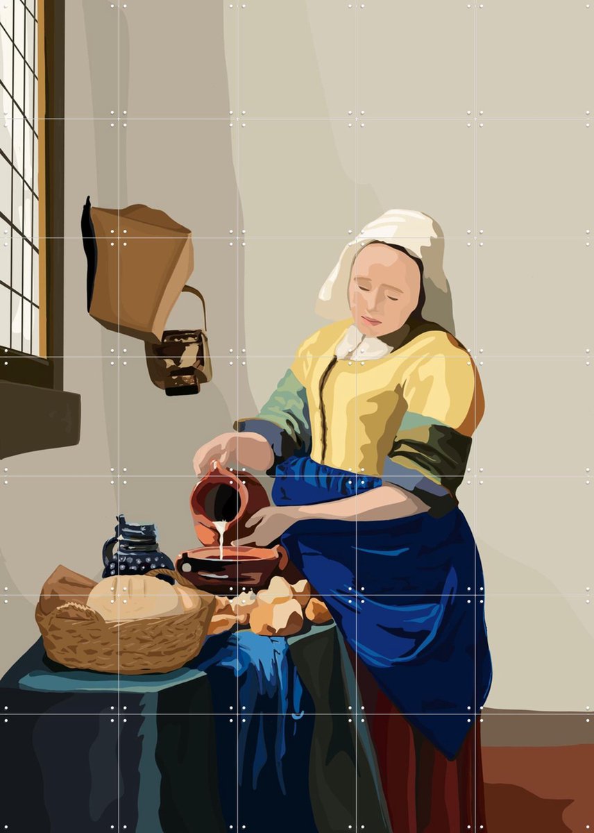 IXXI Het Melkmeisje, Ineke Schot & Rijksmuseum 2.0 - 100 x 140 cm - Gratis ophangtool - Grote wanddecoratie en posters - Realisme, Illustraties