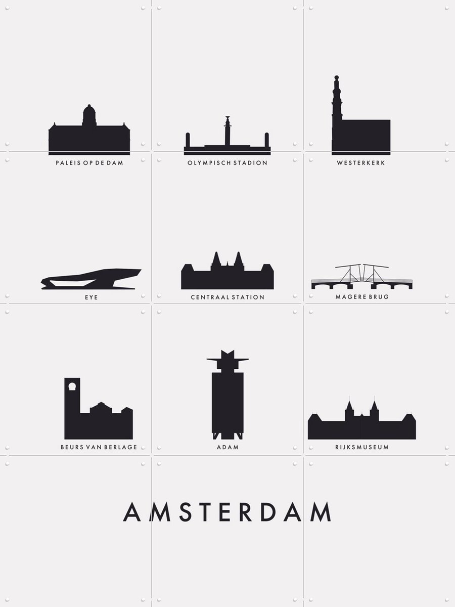 IXXI Amsterdam Architecture, Kunst in Kaart - 60 x 80 cm - Gratis ophangtool - Grote wanddecoratie en posters - Line art, Illustraties, Minimalisme