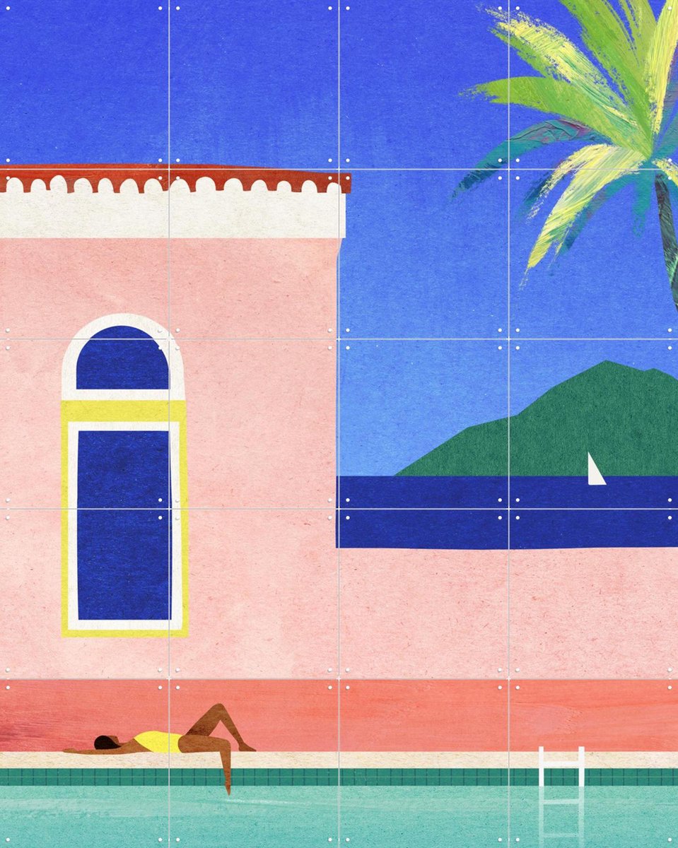 IXXI Villa Girl, Henry Rivers - 80 x 100 cm - Gratis ophangtool - Grote wanddecoratie en posters - Grafisch Ontwerp, Illustraties, Kleurrijk, Speels