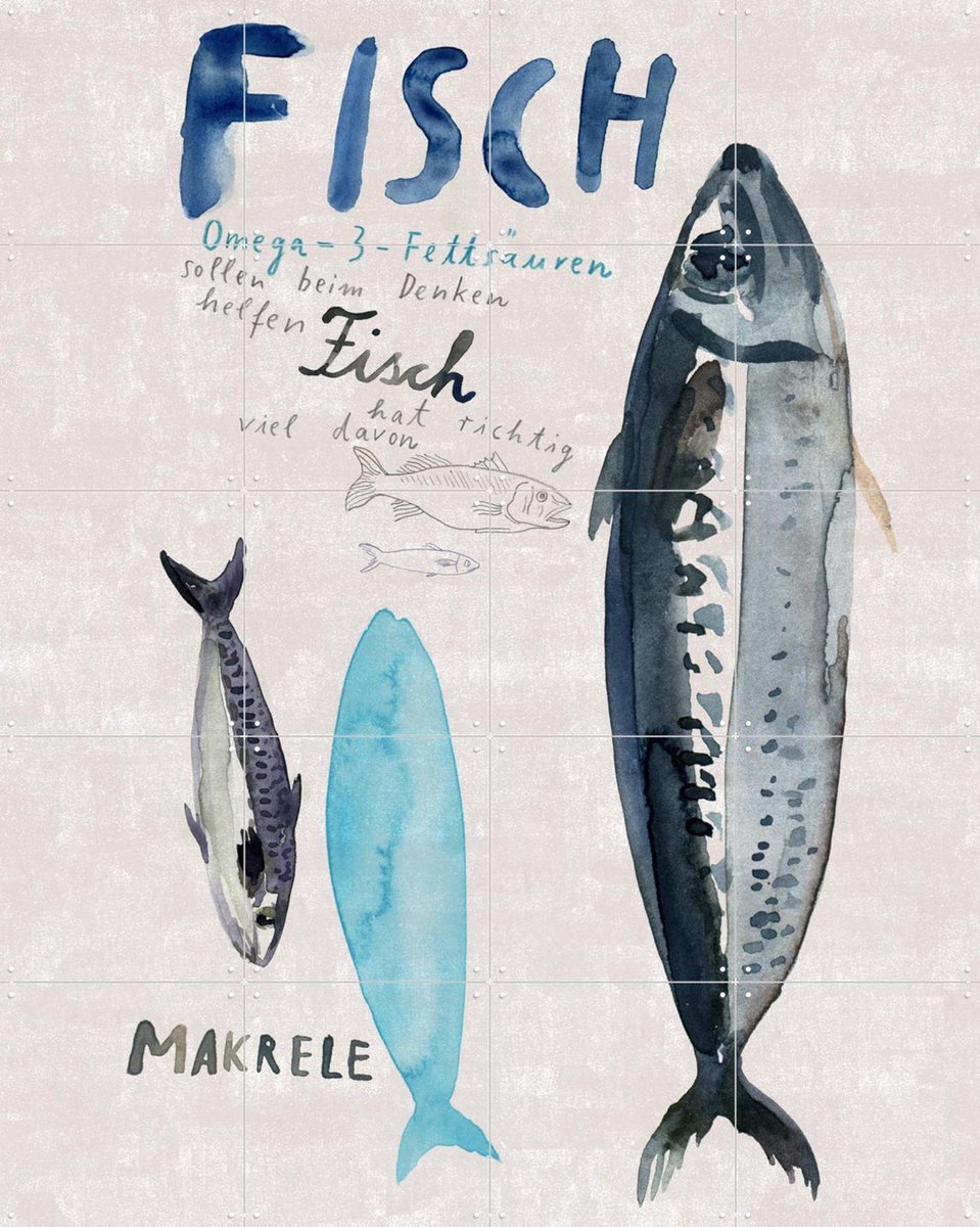 IXXI Fisch, Signorinah - 80 x 100 cm - Gratis ophangtool - Grote wanddecoratie en posters - Illustraties, Aquarel, Eetkamer, Woonkamer, Keuken