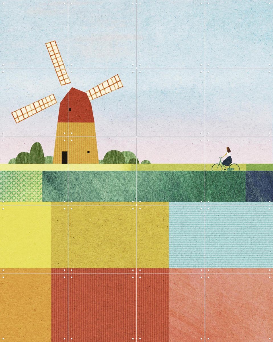IXXI Tulip Fields, Henry Rivers - 80 x 100 cm - Gratis ophangtool - Grote wanddecoratie en posters - Geometrische Kunst, Kleurrijk, Digitale Kunst