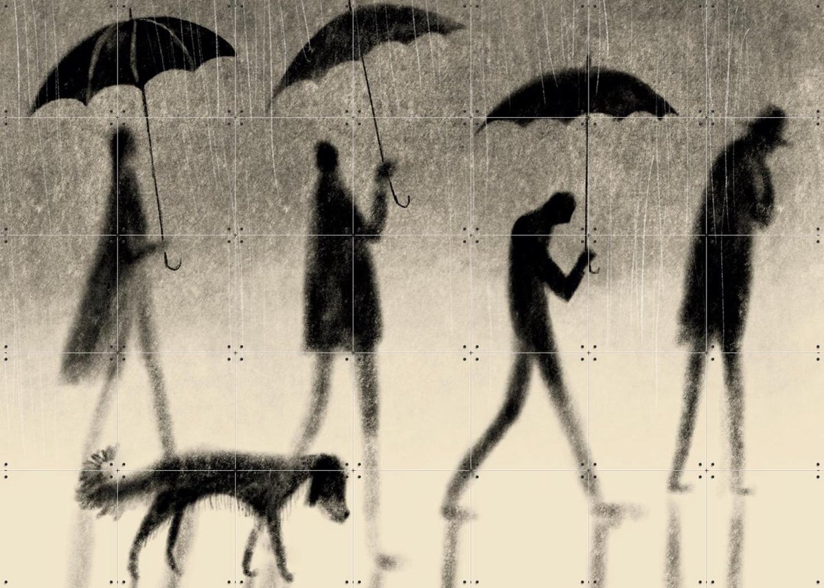 IXXI Loving Rain, Jeska Verstegen - 140 x 100 cm - Gratis ophangtool - Grote wanddecoratie en posters - Illustraties, Slaapkamer, Woonkamer, Gang