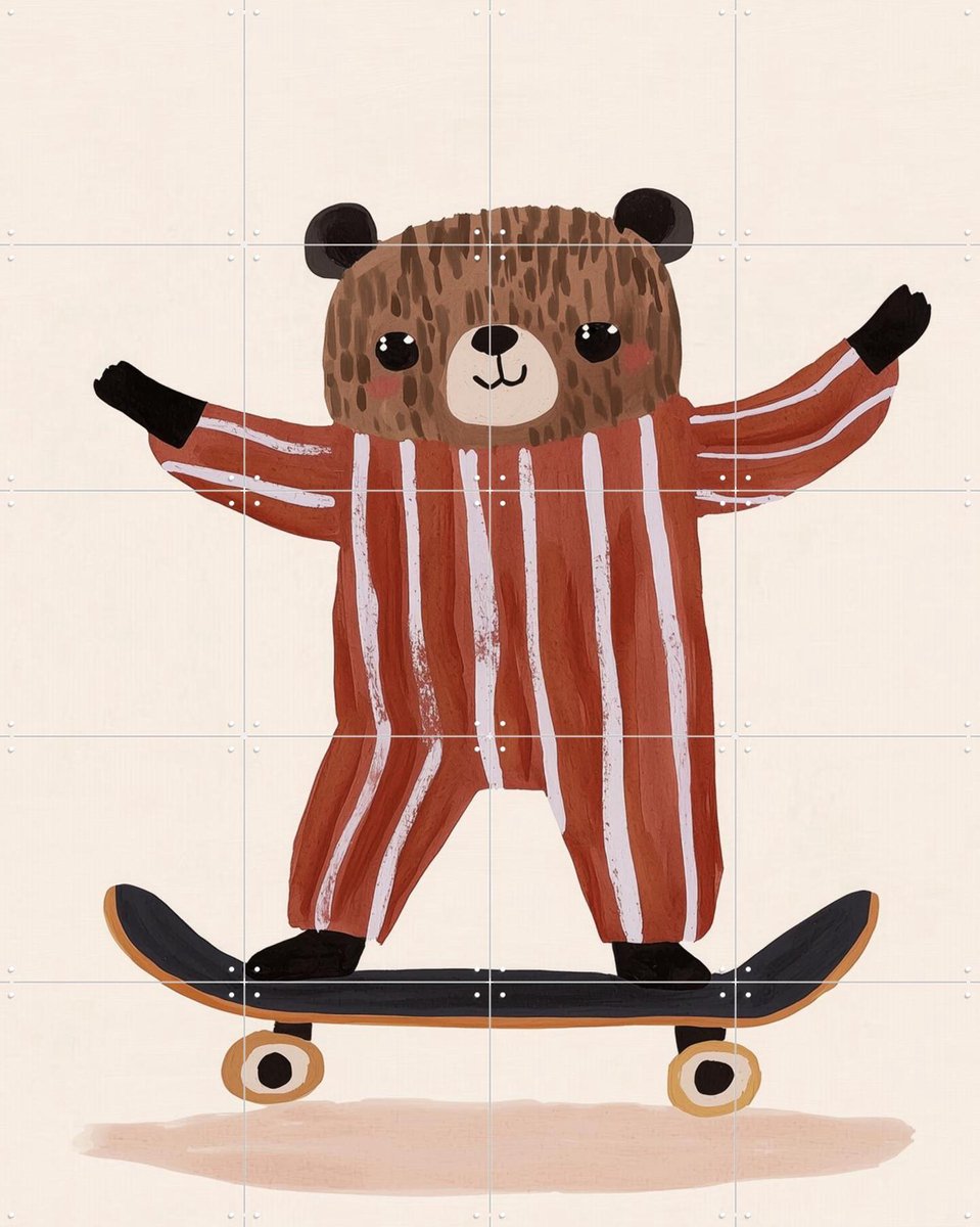 IXXI Skating Teddy, Treechild & Various - 80 x 100 cm - Gratis ophangtool - Grote wanddecoratie en posters - Cartoonesk, Speels, Illustraties