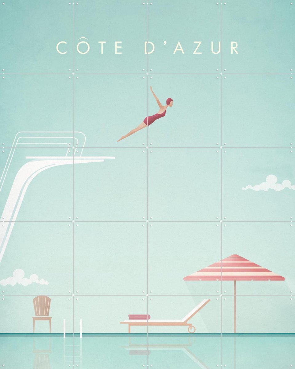 IXXI Cote d'Azur, Henry Rivers - 80 x 100 cm - Gratis ophangtool - Grote wanddecoratie en posters - Geometrische Kunst, Minimalisme, Vintage
