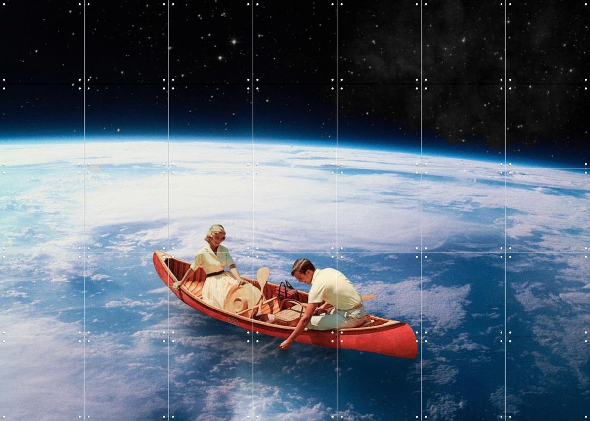 IXXI Whale Watching, Extrovisions - 140 x 100 cm - Gratis ophangtool - Grote wanddecoratie en posters - Illustraties, Surrealisme, Kleurrijk, Digitale
