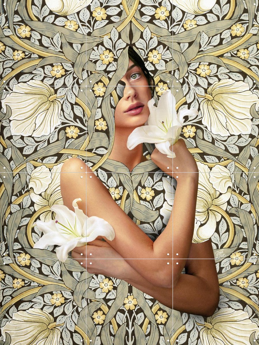IXXI Beyond Flowers, Paste in Place - 60 x 80 cm - Gratis ophangtool - Grote wanddecoratie en posters - Collage, Art Nouveau, Gemengde Technieken
