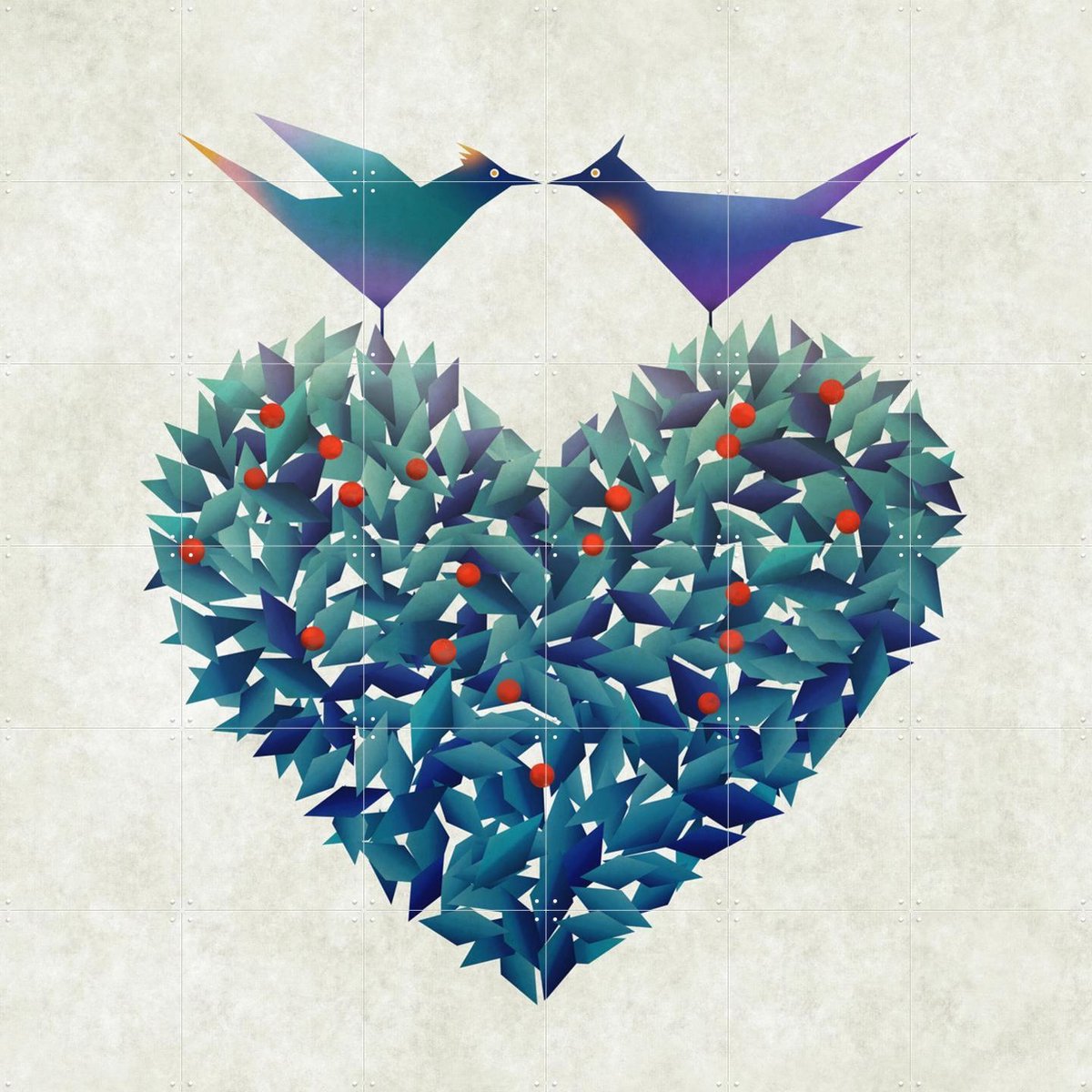 IXXI Love Birds, Angelo Cerantola - 120 x 120 cm - Gratis ophangtool - Grote wanddecoratie en posters - Illustraties, Geometrische Kunst, Grafisch