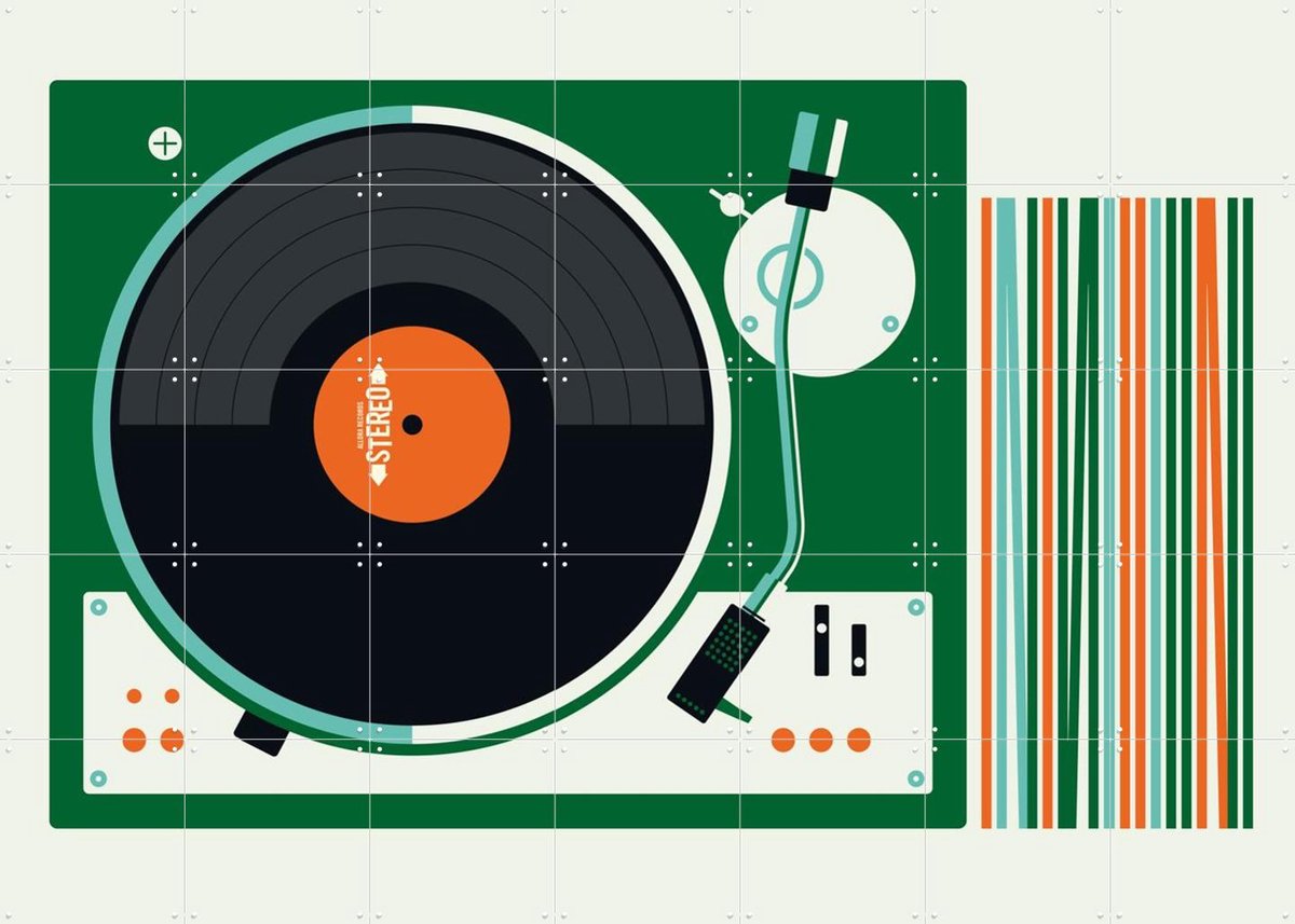 IXXI Record Player, Bo Lundberg - 140 x 100 cm - Gratis ophangtool - Grote wanddecoratie en posters - Vintage, Illustraties, Minimalisme, Kleurrijk