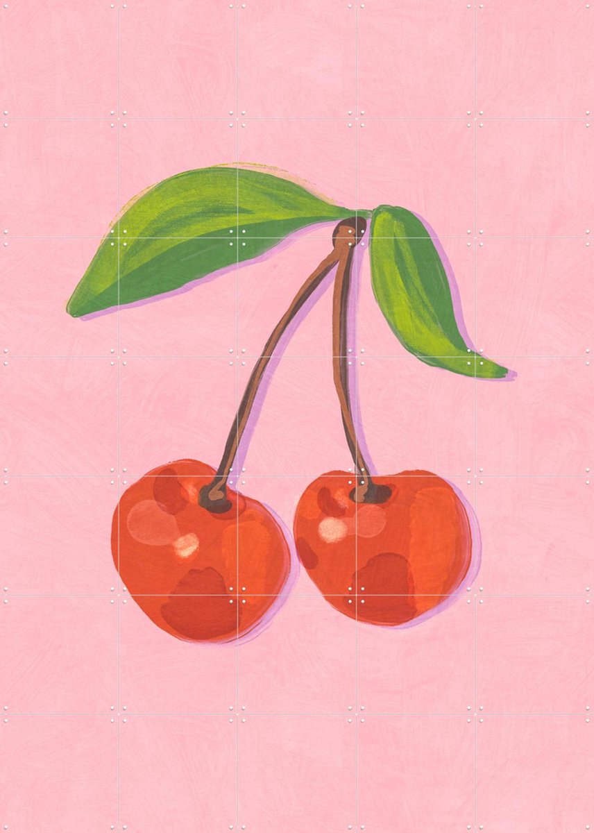 IXXI Cherries, Gigi Rosado - 100 x 140 cm - Gratis ophangtool - Grote wanddecoratie en posters - Speels, Kleurrijk, Illustraties, Keuken, Kinderkamer