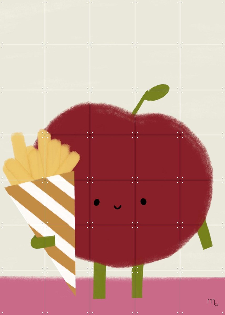 IXXI Pomme Friet, Stadse Spruiten | door Miek illustreert - 100 x 140 cm - Gratis ophangtool - Grote wanddecoratie en posters - Kleurrijk