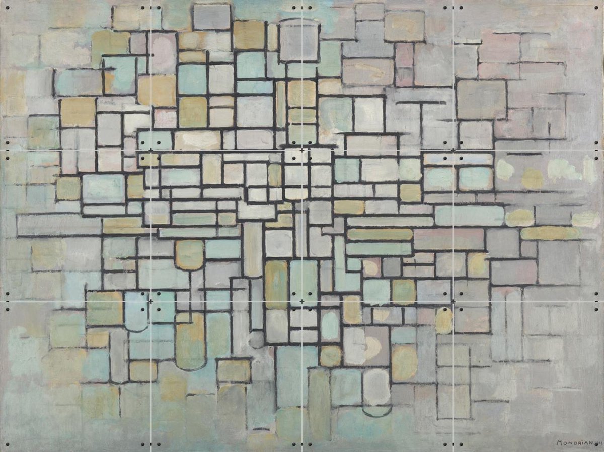 IXXI Composition No. 2, Piet Mondriaan & Kröller-Müller Museum - 80 x 60 cm - Gratis ophangtool - Grote wanddecoratie en posters - Olieverf, Abstract