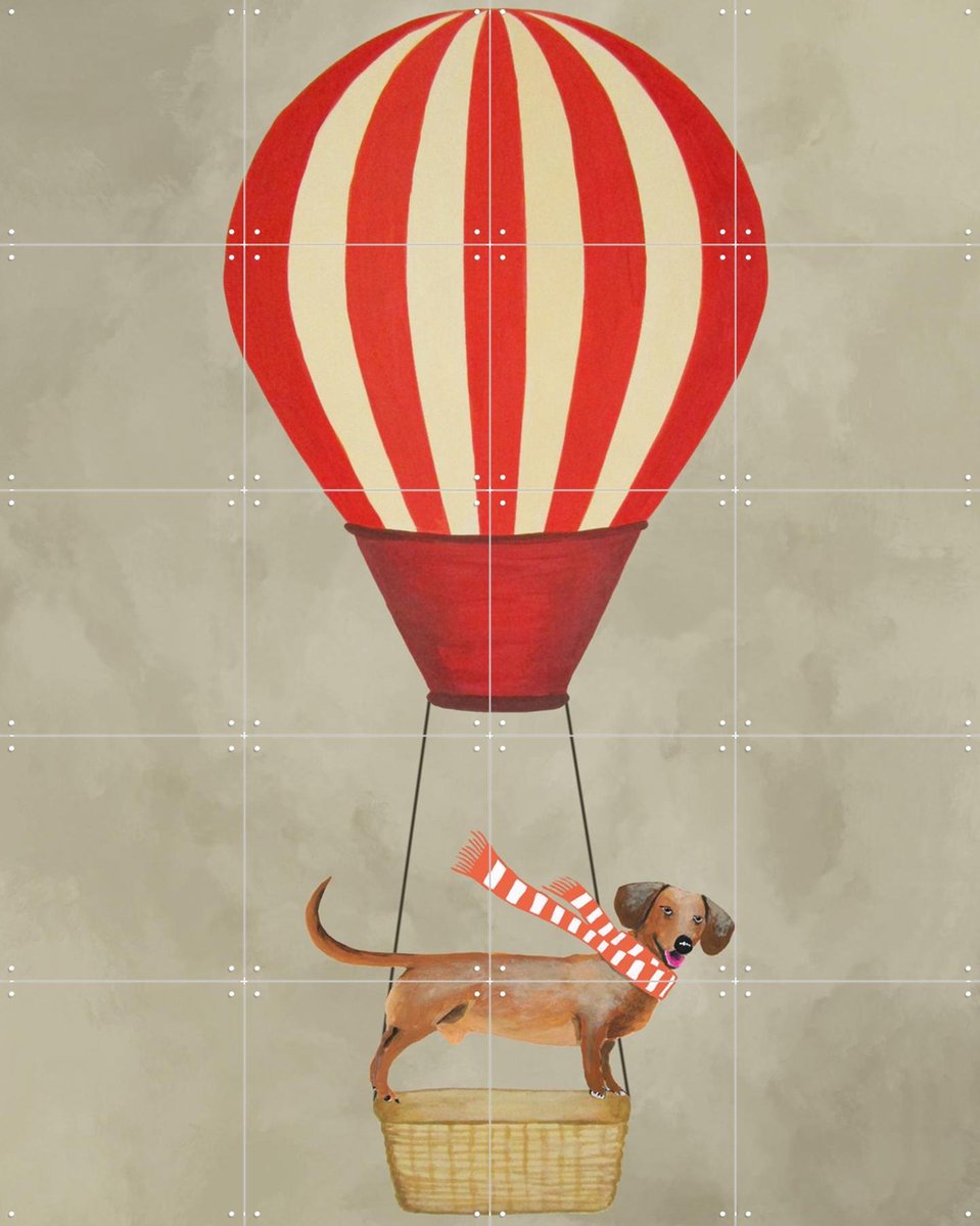 IXXI Dachshund with airballoon, Coco de Paris - 80 x 100 cm - Gratis ophangtool - Grote wanddecoratie en posters - Digitale Kunst, Speels, Cartoonesk