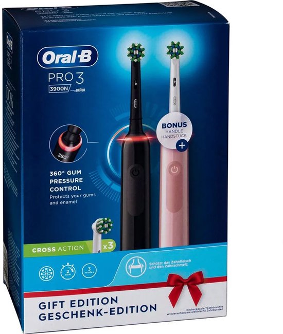 Oral B Pro 3 3900 Duo - Zwart en Roze Elektrische tandenborstel - met extra opzetborstel