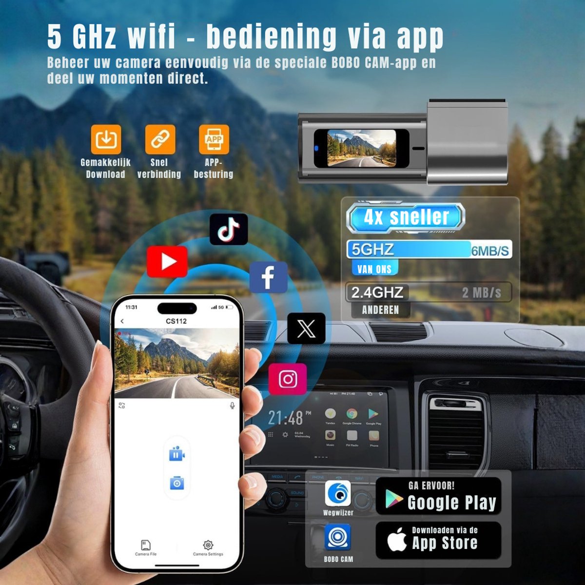 DnA® Dashcam - Dashcam Voor Auto - Dashcams - Dashcam Voor Auto Voor en Achter - Dashcam Draadloos - Zwart - 22cm x 14cm x 6cm – foto 3