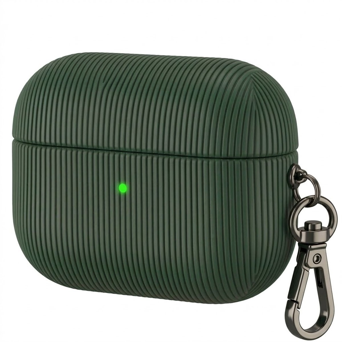 Luxe geribd hoesje voor oordopjes – Vertical Stripe design met sleutelhaak, geschikt voor AirPods Pro 3 (Groen)