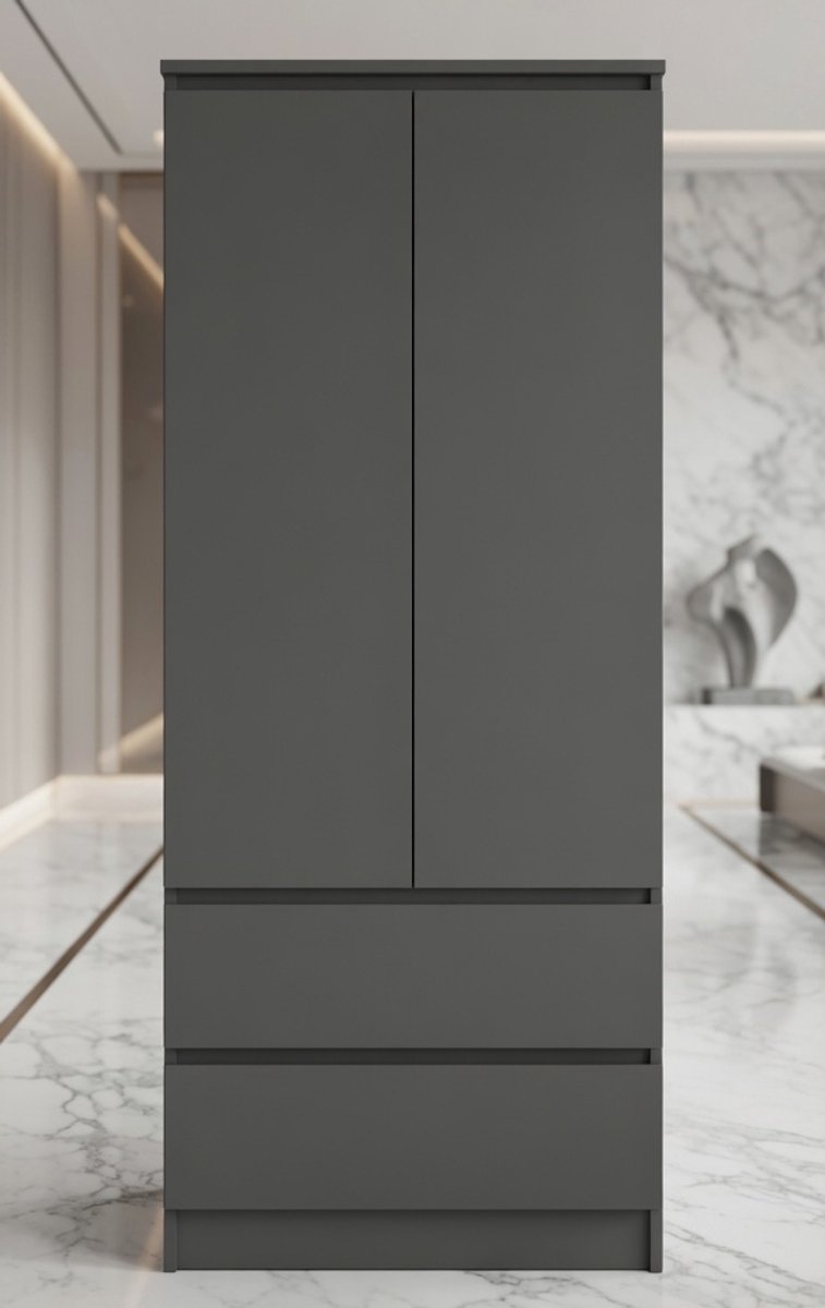 Moderne 2-Deurs Kledingkast met 2 Laden – Compacte Opbergkast voor Slaapkamer, Kinderkamer, Hal of Woonkamer – 180 x 60 x 51 cm – Grafietgrijs - House&Garden