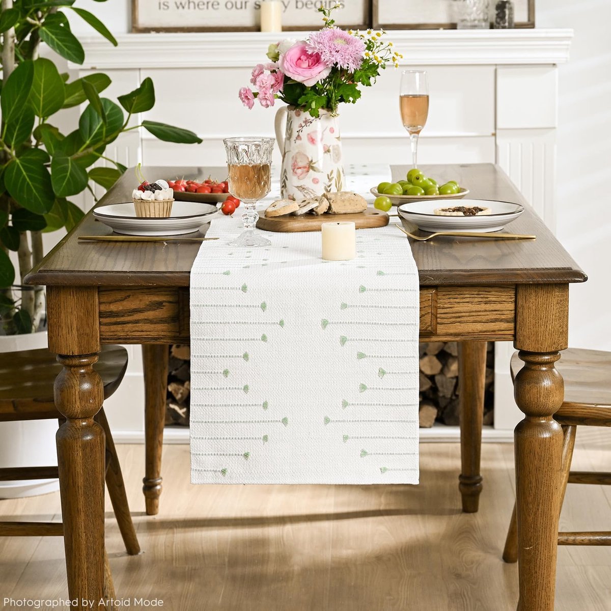 Tafel Runner - Decoratieve Stof - Feestelijke Tafel - Rustieke Knopen Stijl - 30x143cm - Groen