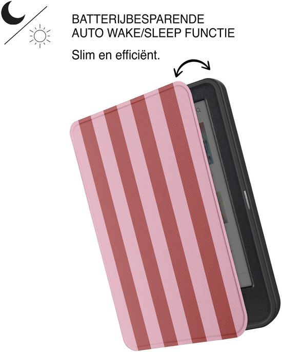 Lunso Geschikt voor Kobo Clara BW / Clara Colour hoesje (6 inch) - Vegan Saffiano Leren Sleep Cover - Candy Floss — afbeelding 4