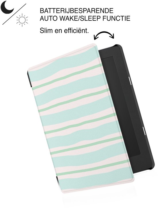 Lunso Geschikt voor Kobo Aura H20 Edition 2 hoesje (6.8 inch) - Vegan Saffiano Leren Sleep Cover - Soft Surf - (niet voor de Kobo Aura edition 2) — afbeelding 3