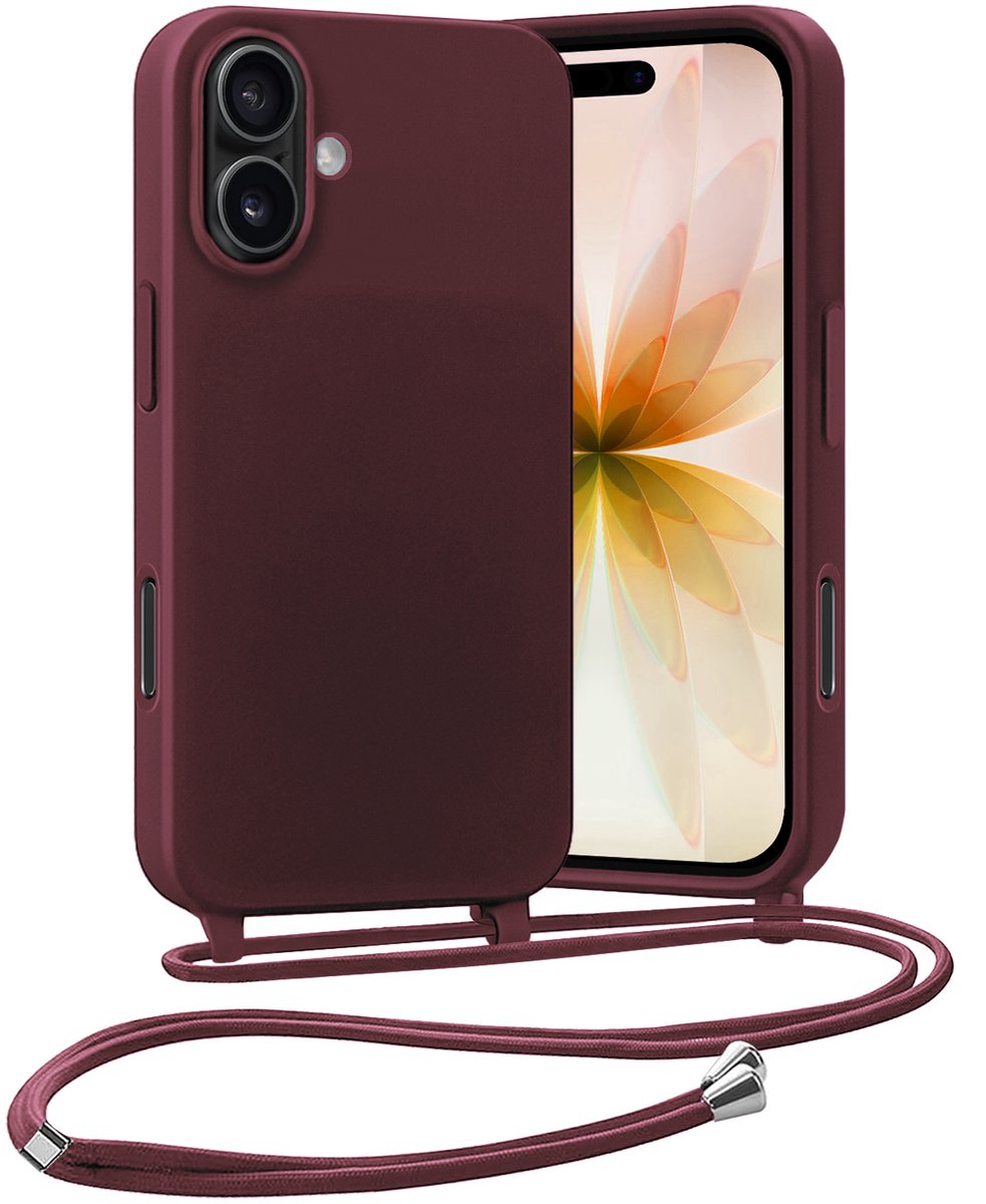 Hoesje Geschikt voor iPhone 17 Hoes Met Telefoonketting - Backcover Geschikt voor iPhone 17 Case Met Koord - Aubergine
