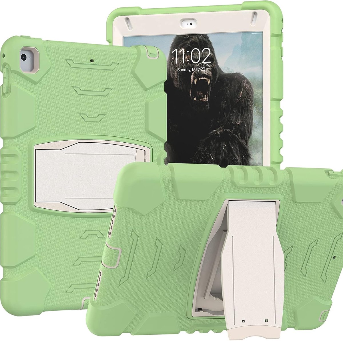 Tablethoes geschikt voor Apple iPad 5&6 9.7 inch (2017/2018) / iPad Air 2 / iPad Pro 9.7 – heavy duty, schokbestendig TPU hybrid met standaard (matcha groen)