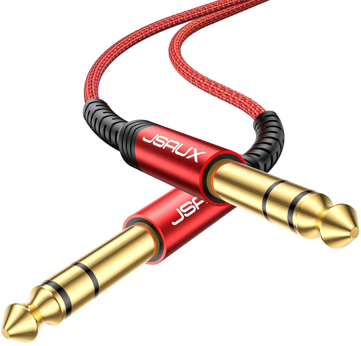 Gitaarkabel - Stereo Audiokabel - Muziekapparatuur - Duurzame Nylon Vlecht - 6 Meter - Rood
