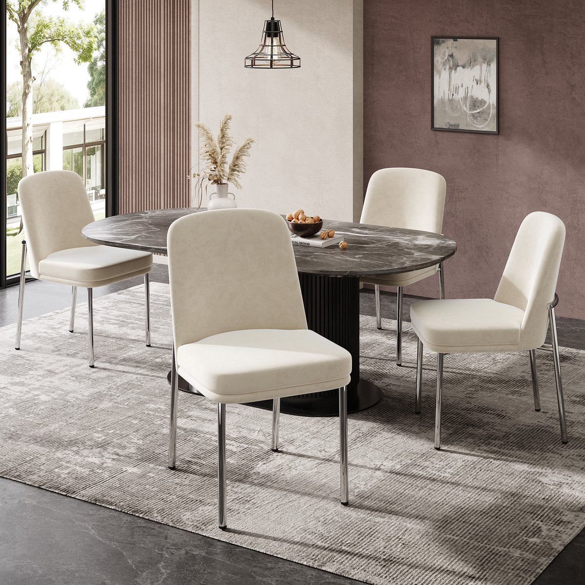REDOM - Eetkamerstoelen Set Van 4 - Dik Gevoerd - Modern Minimalistisch - Voor Eetkamer -