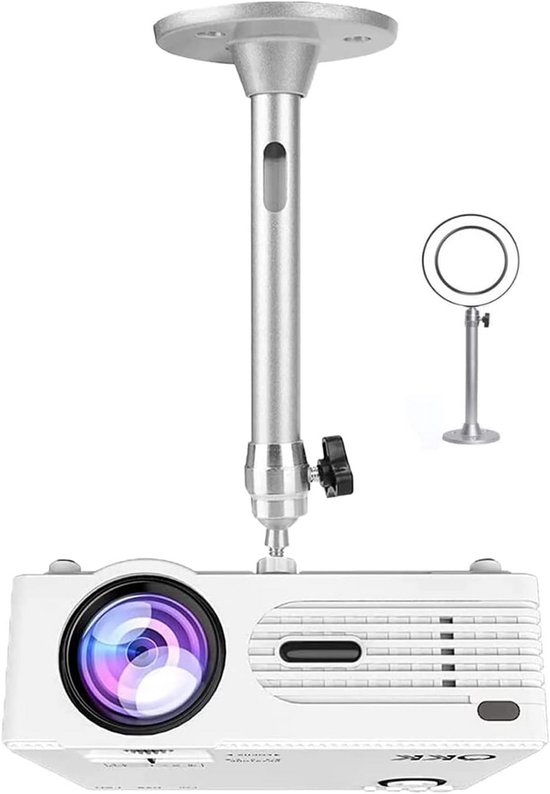 Projectorbeugel 360° draaibaar, 180° kantelbaar, aluminium, universeel, 22 cm, verzilverd, voor thuisbioscoop