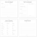 Pagina's uit een babyboek met secties zoals 'Jouw eerste dagje uit', 'Naar de opvang/oppas' en 'Al jouw eerste keren'.