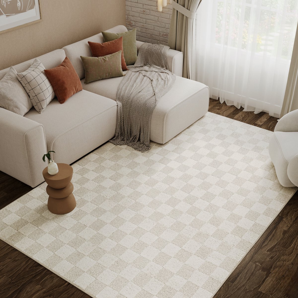 Tapiso Terra Vloerkleed - Woonkamer & Slaapkamer - Laagpolig Tapijt - Geometrisch Patroon met 3D-Effect - Crème Wit - OEKO-TEX - 200x300 Creme Wit
