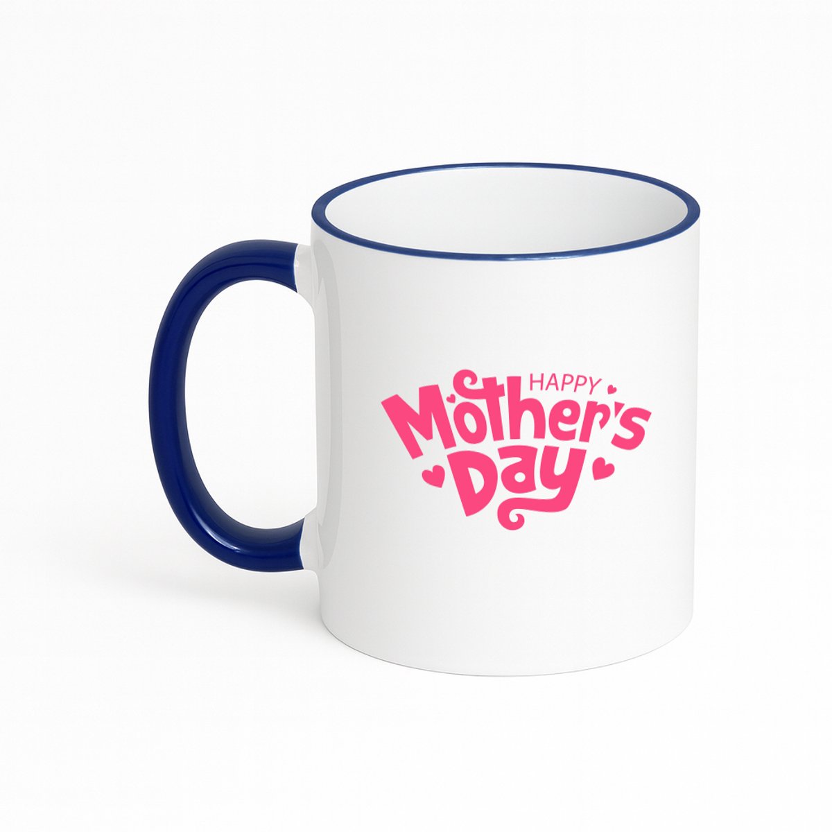 Hacebo® - Happy mothers day roze koffiebeker met gekleurde rand donker blauw - Mama - Mother - thee mok - koffie beker - moederdag cadeautje - Cadeau voor mama - Verjaardag - Geschenk - Cadeau - Gift - koffiemok - 330 ML