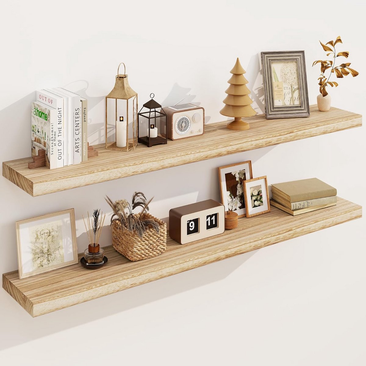 Houten Zwevende Planken - Wandrek Set - Decoratie Opslag - Inclusief Beugel - 120 cm Lengt