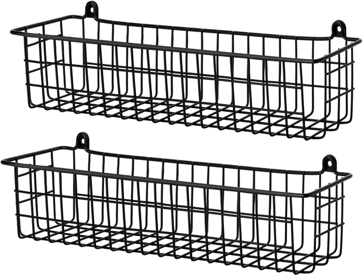 Kruidenrek Organizer - Muur Manden - Keuken Opslag - Set van 2 - 36.5 cm Lengte - Zwart