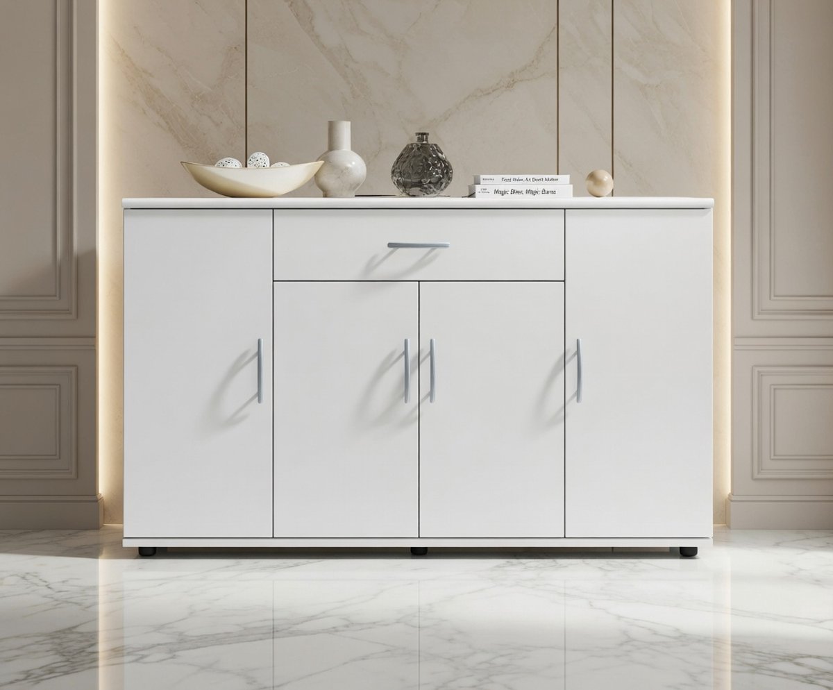Luxe Modern Dressoir Lily met Lade en Opbergruimte – Zilver/Wit – House&Garden