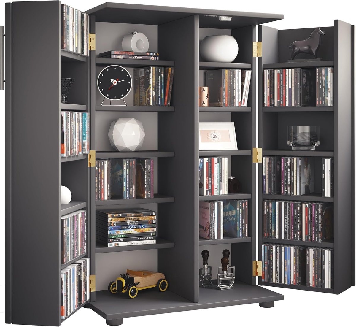 Houten CD DVD Rek - Mediastandaard Opberger - Media Opslag - Antraciet Afwerking - 60 x 93 cm