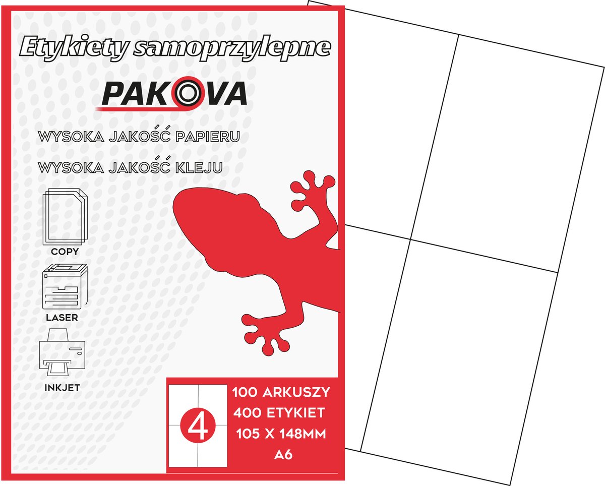 PAKOVA - Zelfklevende Etykett - A6 - 105x148mm - 100 Vellen - Permanent