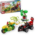 LEGO Marvel Spidey-set met een groene motor, een rode racewagen en minifiguren.