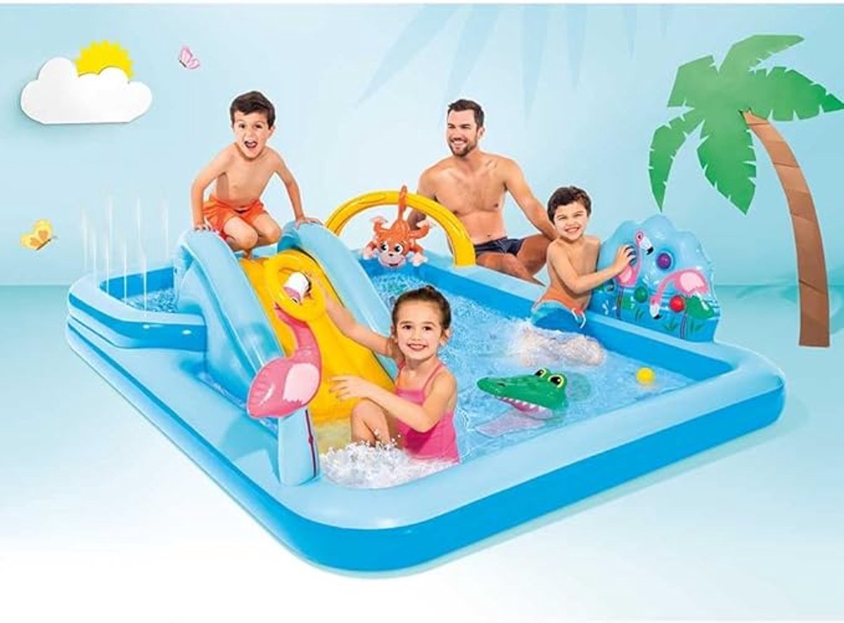 Waterspeelset 244x198x71cm – Glijbaan, Sproeier & Zwembad – Junglethema – Vanaf 2 Jaar
