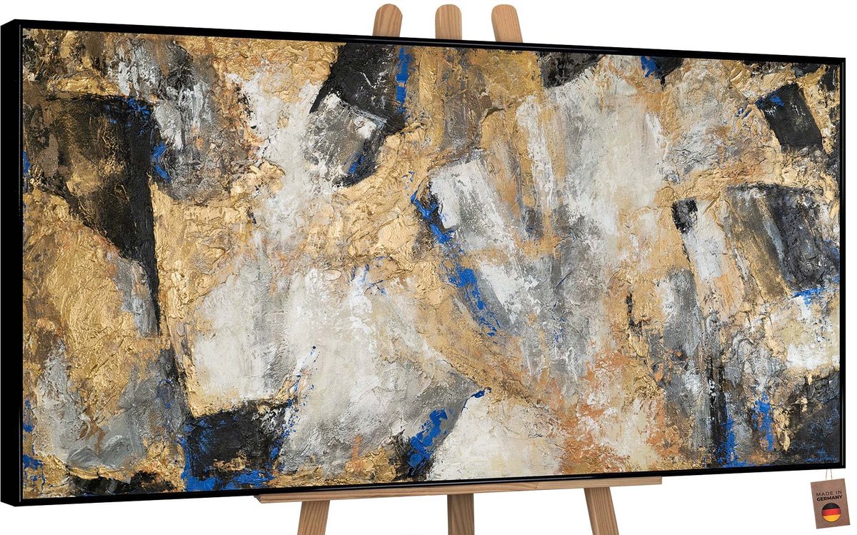YS Canvas schilderij groot handgeschilderd gouden contrast abstract krachtig – YS-Art Gallery – Luxe wanddecoratie voor woonkamer – Modern schilderij voor slaapkamer en kantoor Black