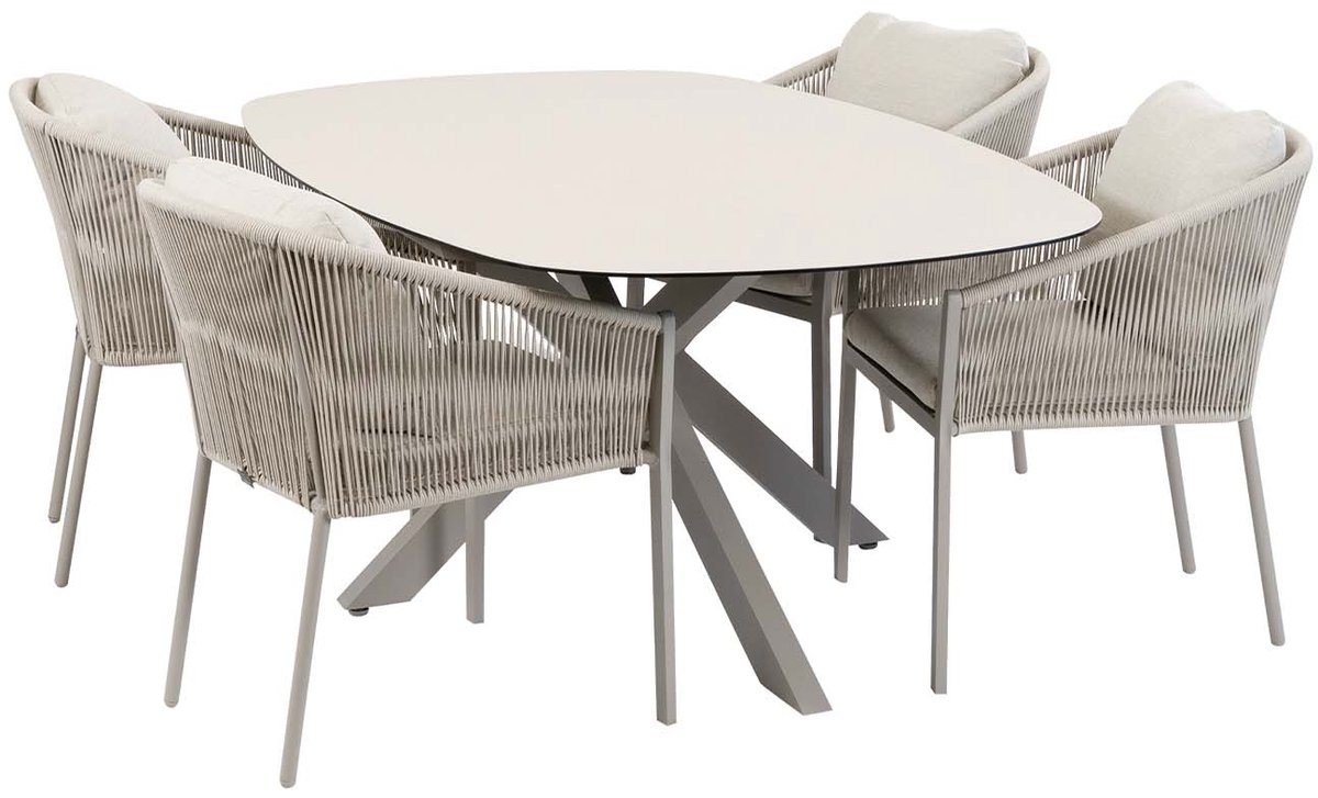 5-delige tuinset | 4 Elvira tuinstoelen | Tuintafel Barletta 180x115cm | Camel & Sandstone