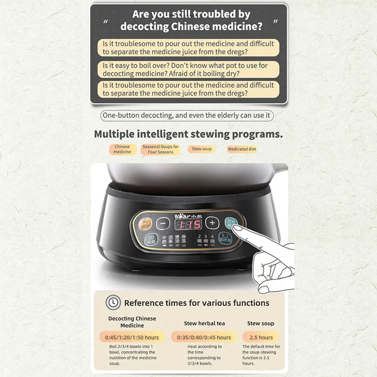 JINGDONG RETAIL Elektrische Kruidenkoker 3.5L met Timer - afbeelding 3