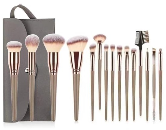 15-delige make-up borstels set, complete kit met opbergtas voor professionele make-up