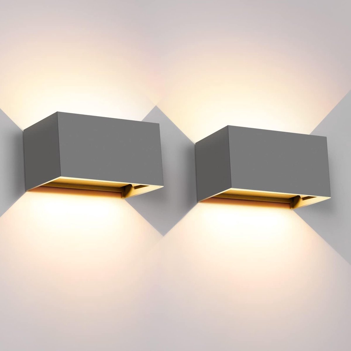 Wandlamp 2 stuks - Buitenverlichting LED - Terras Verlichting - Verstelbare Lichtbundel - 20 x 10 x 10 cm - Grijs