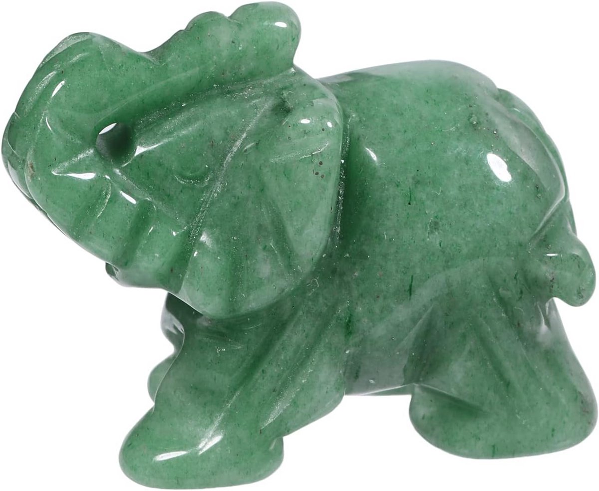 Kristallen Olifant - Beeldje Dier - Decoratie Bureau - Handgesneden Uniek - 38 cm - Groen Aventurijn