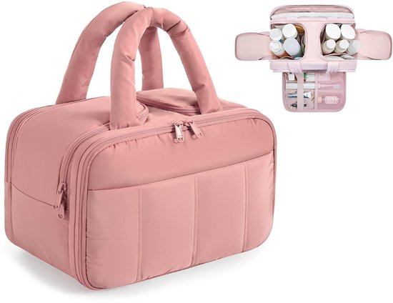 Reis toilettas - toilettas dames - Toilettas - make up tasje - Opbergtas - 30*18,5*21,5 cm - Polyester - Roze